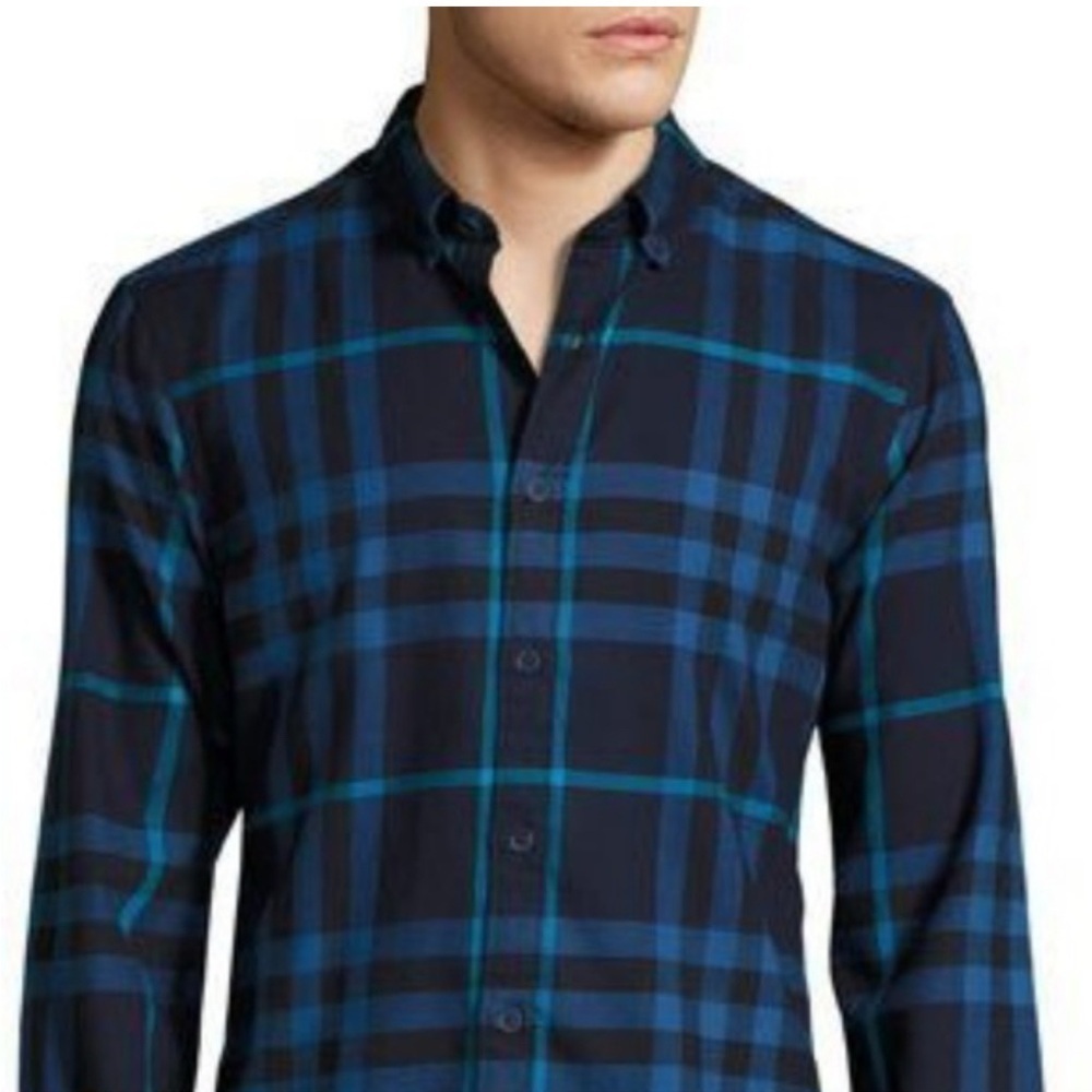 MENS BURBERRY BUTTON UP FLANNEL M DARK NOVA CHECK BLUE